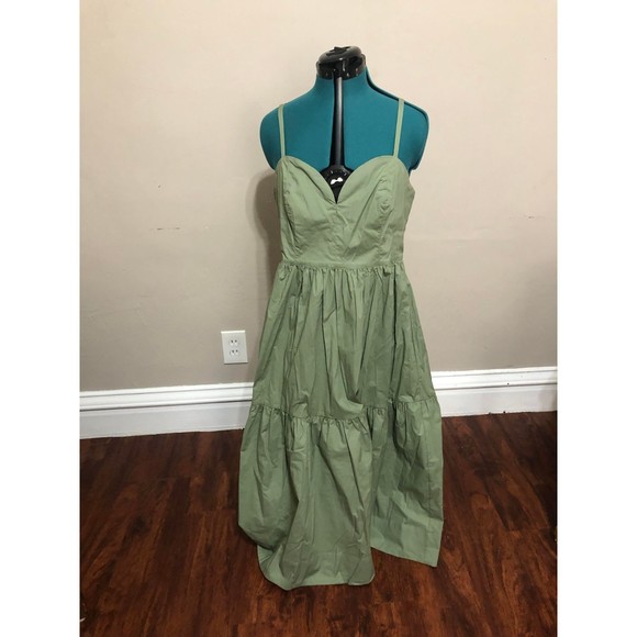BCBGMAXAZRIA Sage Green Hallyn Tiered Midi Dress, XL - Picture 2 of 6